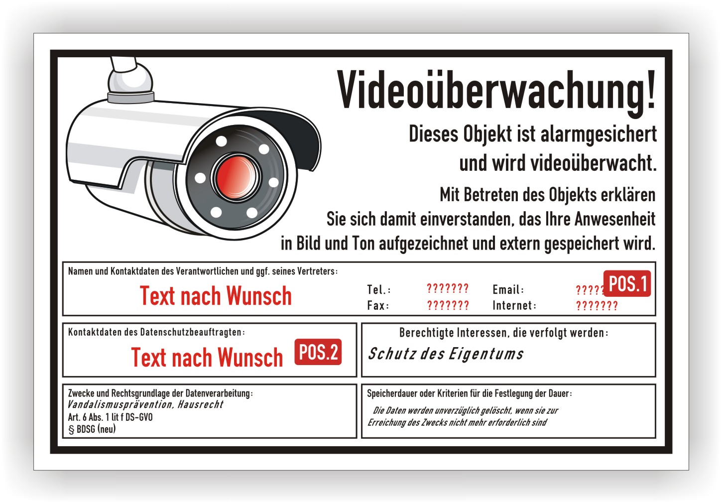 Videoüberwachung Objekt Hinweisschild DSGVO