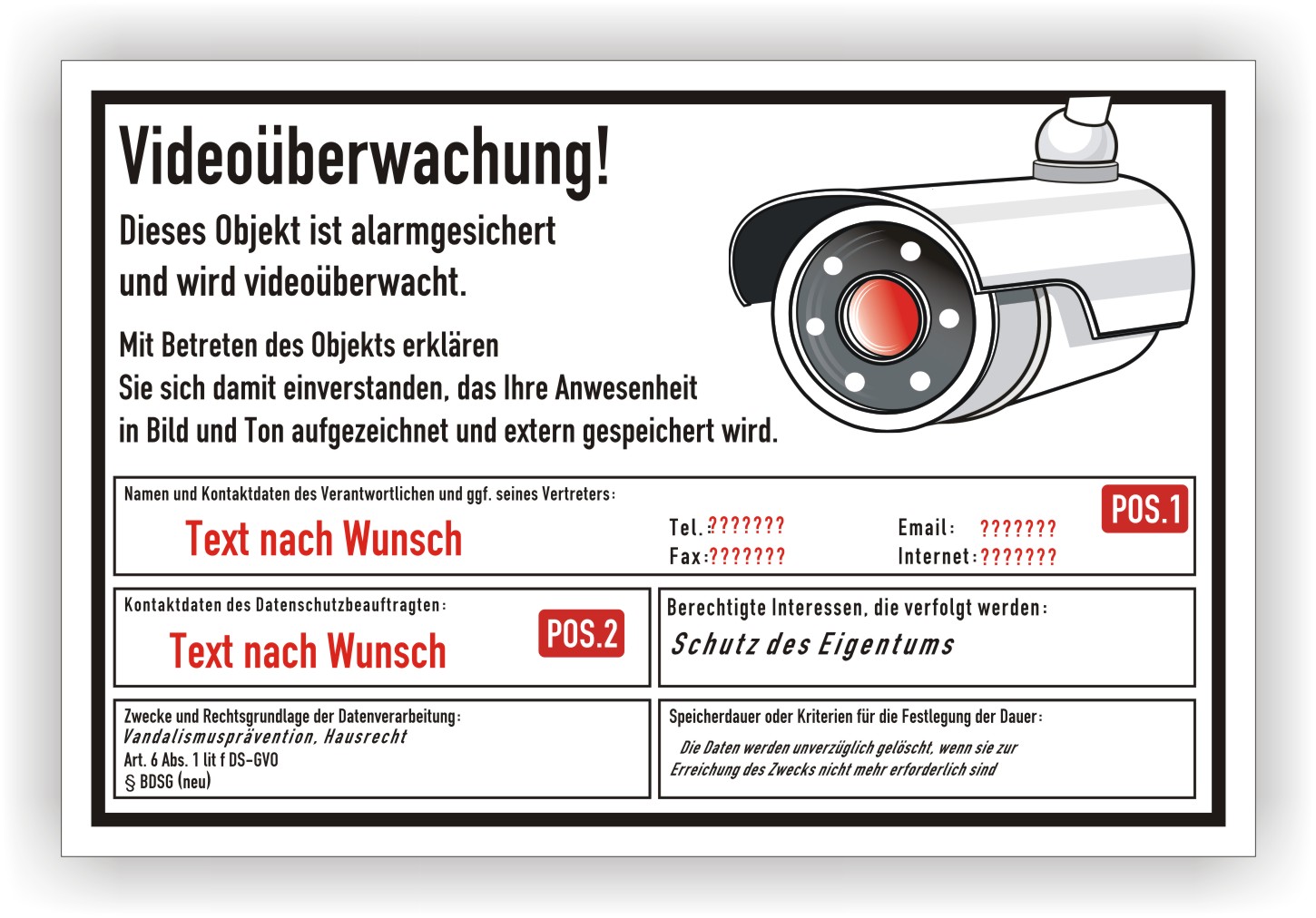 Schild Videoüberwachung Objekt Alarmgesichert