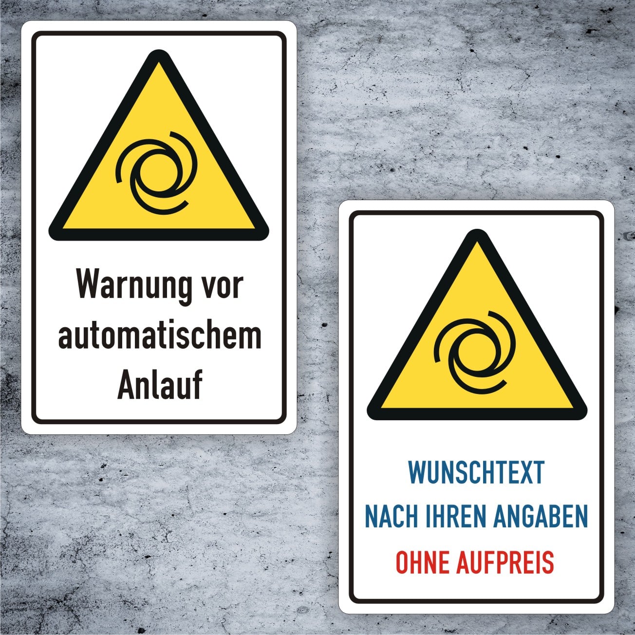Warnung vor automatischem Anlauf Kombischild W018 mit Individualisierung