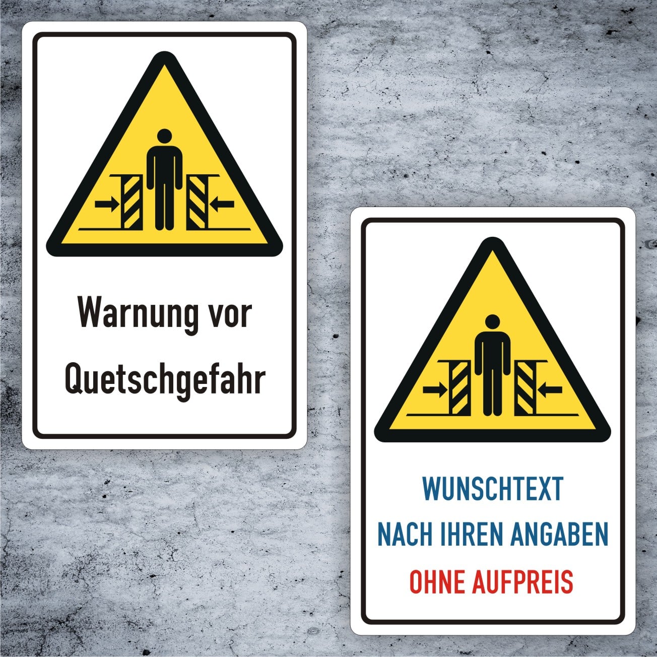 Quetschgefahr-Kombischild W019 mit Wunschtext