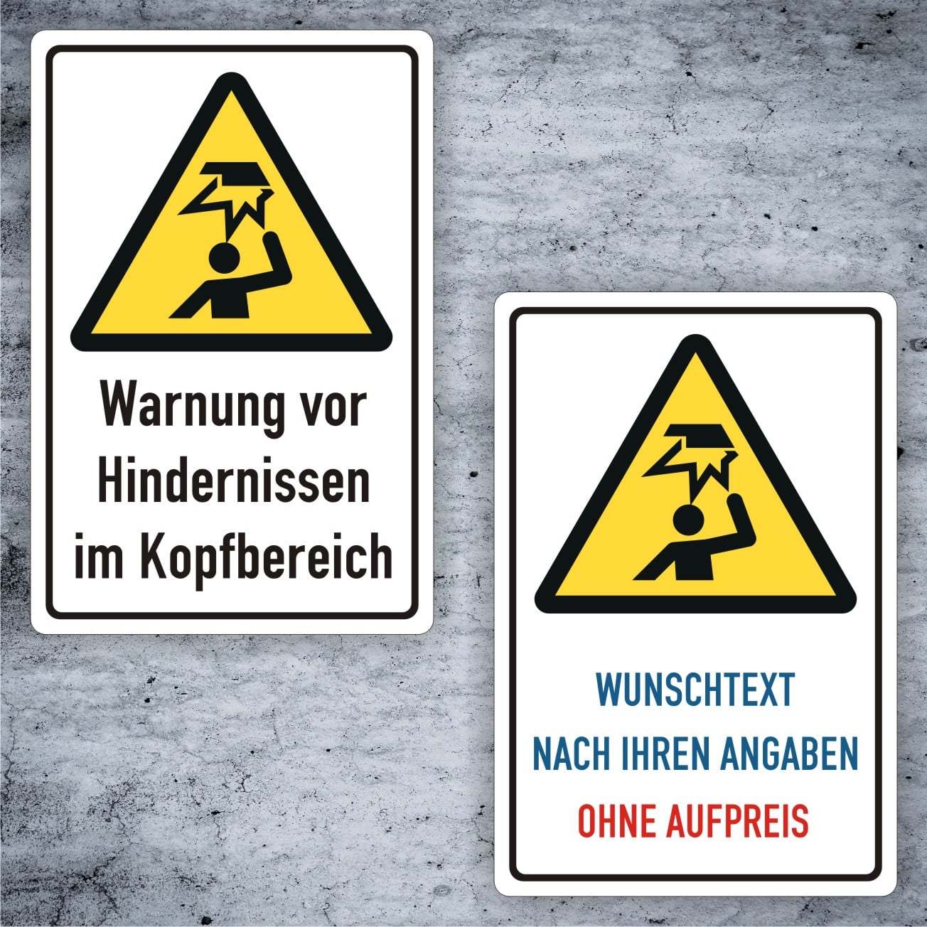 Kopfbereich-Warnschilder W020 mit Individualisierung