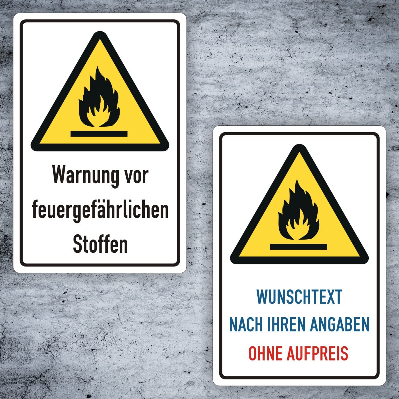 Warnung vor feuergefährlichen Stoffen Kombischild – individualisierbar