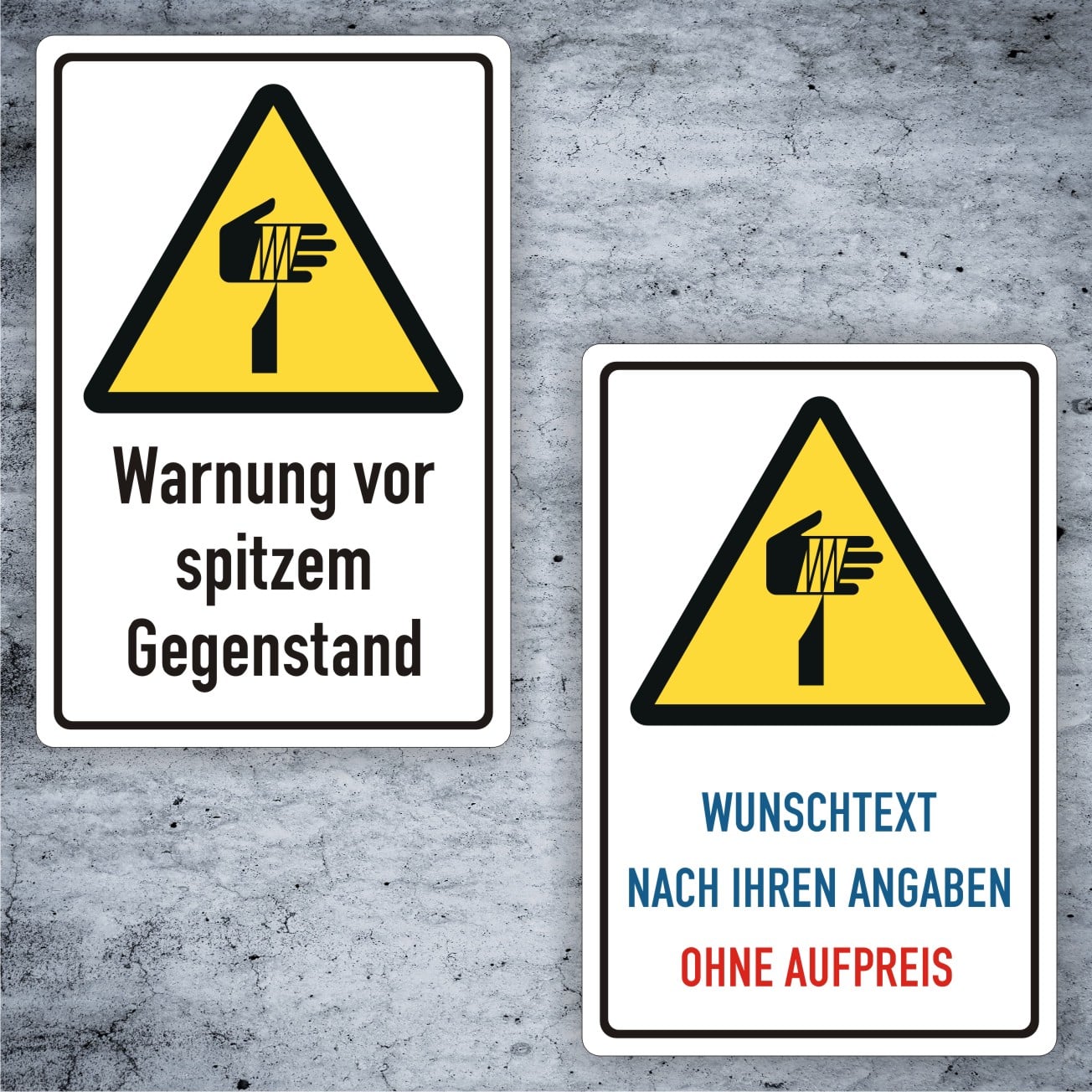 Warnung vor spitzem Gegenstand Kombischild W022