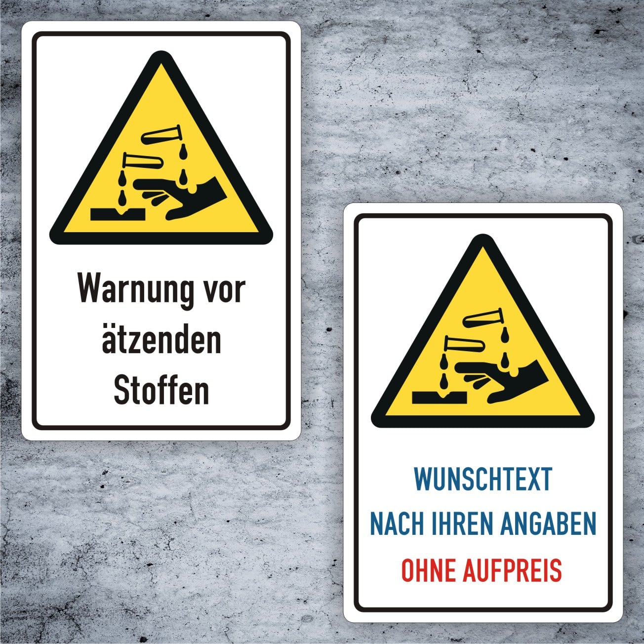 Ätzstoff-Warnschilder W023 nach DIN 5381 – individualisierbar