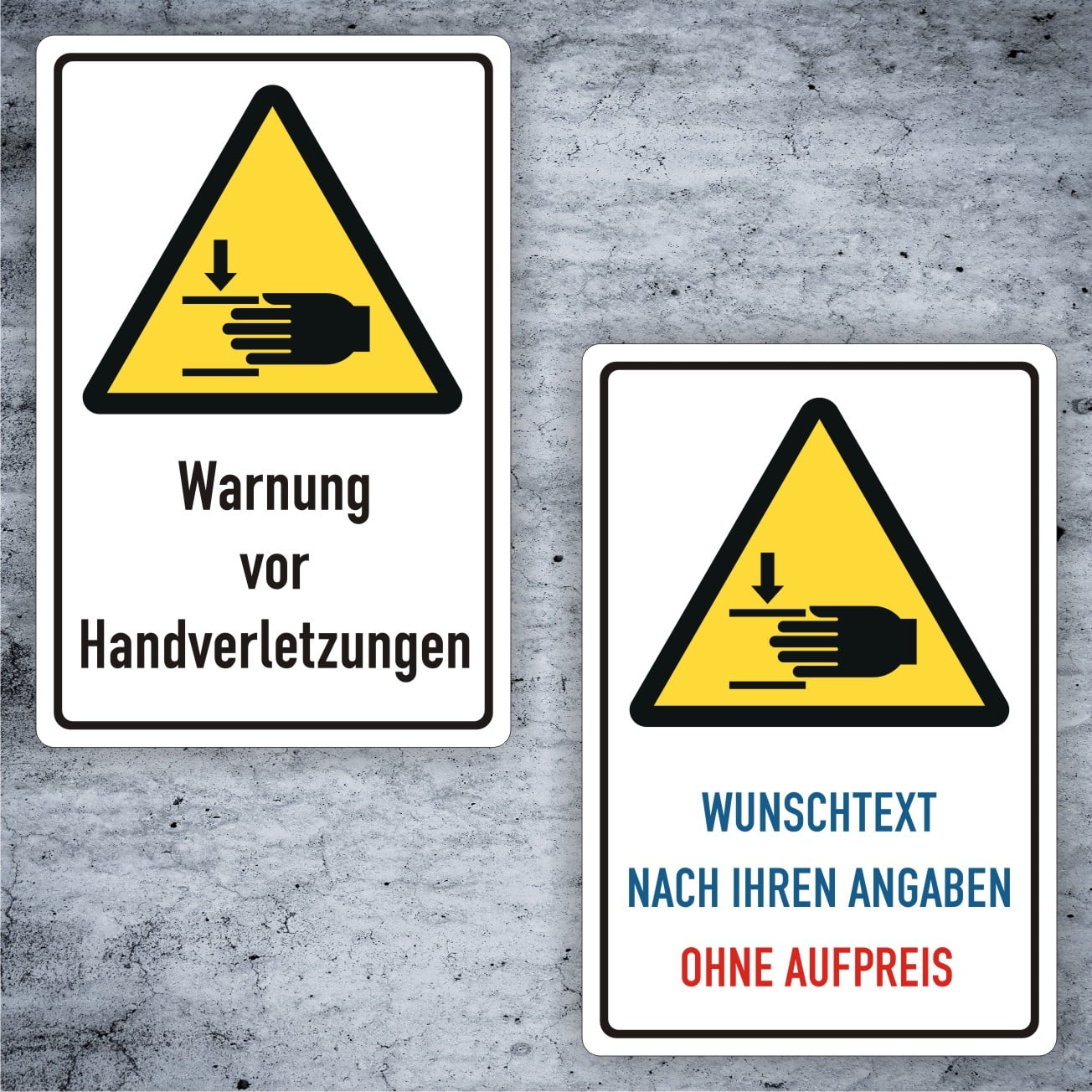 Handverletzungs-Warnschilder W024 individualisierbar