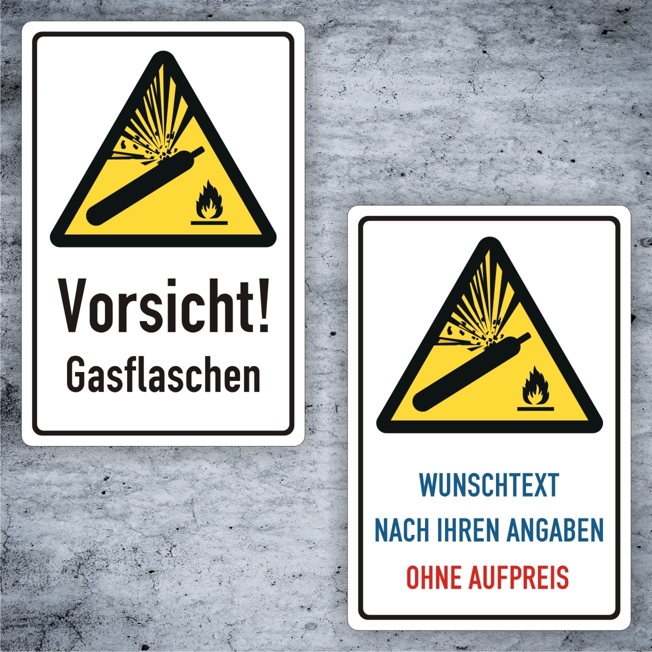 Warnung vor Gasflaschen Kombischild W029 – individualisierbar