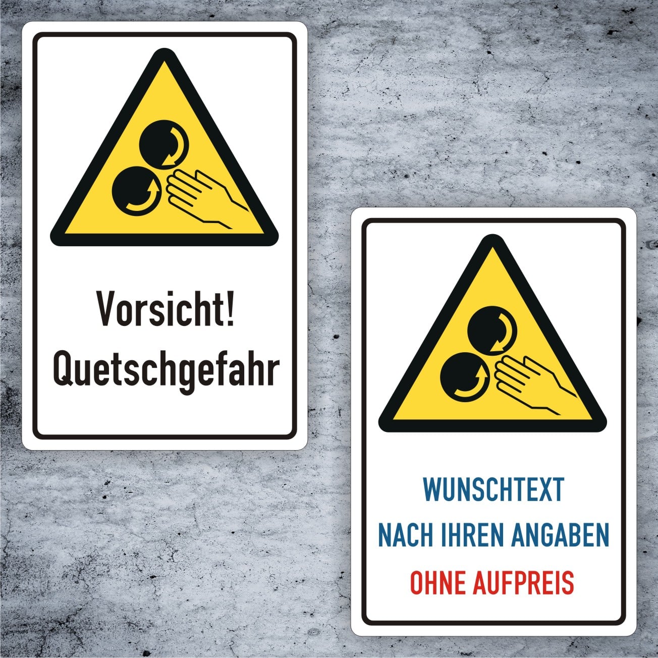 Quetschgefahr Warnschild Kombischild individualisierbar