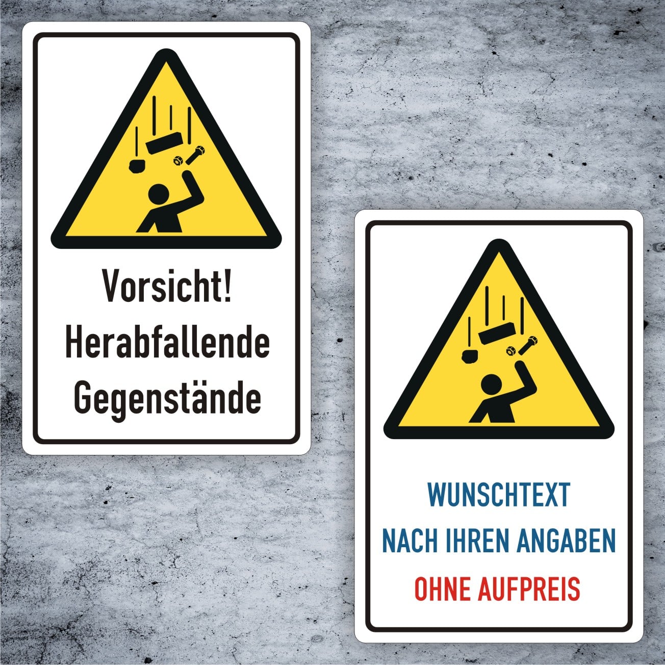 Herabfallende Gegenstände Warnschild individualisierbar