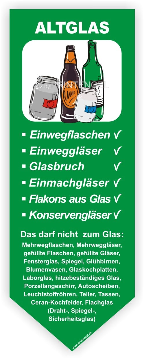 Altglas Behälter Tonne- Container Schilder Aufkleber