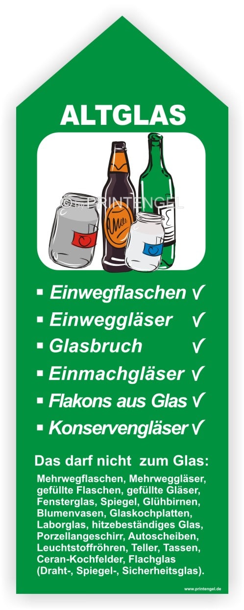Altglas Behälter Tonne- Container Schilder Aufkleber
