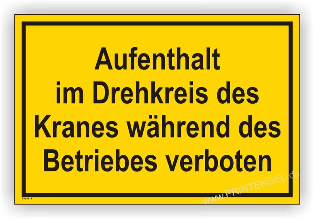 Warnschild Kranbereich – Betreten während Betrieb verboten