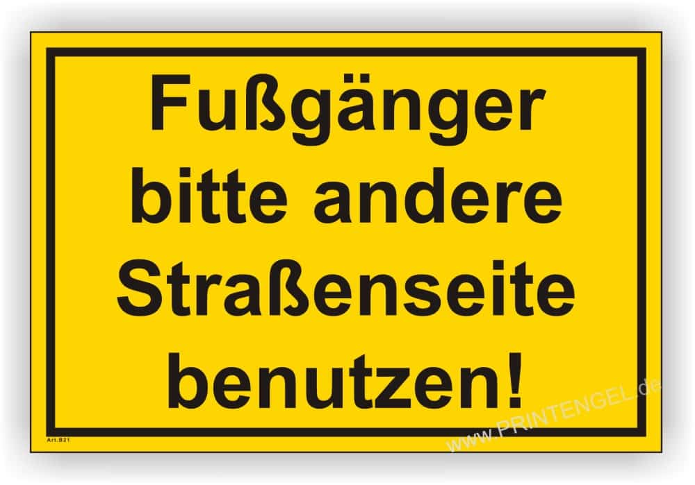 Fußgänger Warnschild Straßenseite wechseln – Baustellensicherheit