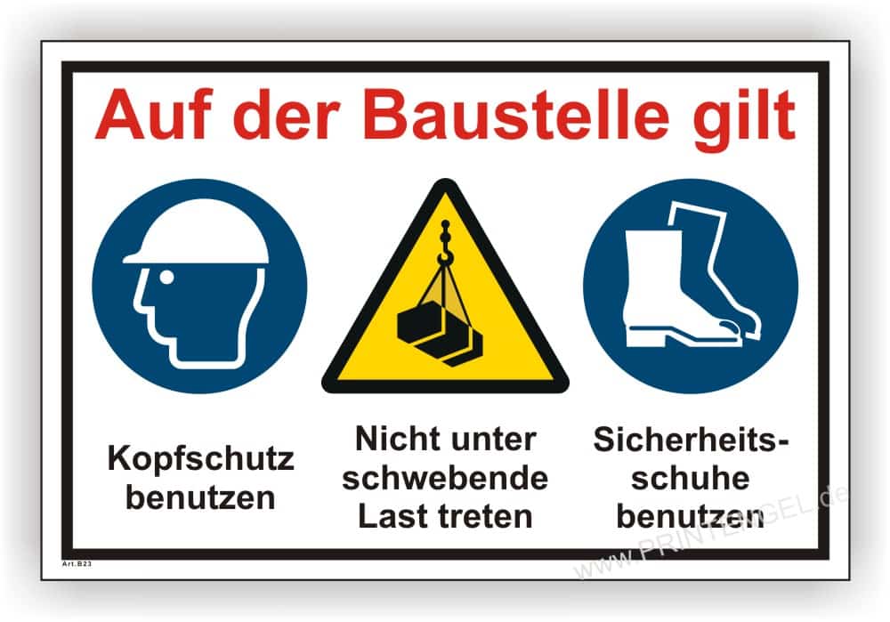 Kombischild Baustelle mit Kopfschutz Sicherheitschuhe und Lastenschutz