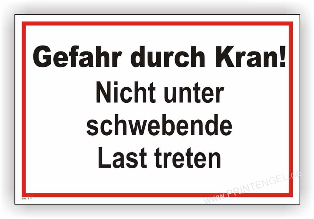 Baustellen-Warnschild Kran-Sicherheit mit Prohibitiv-Symbol