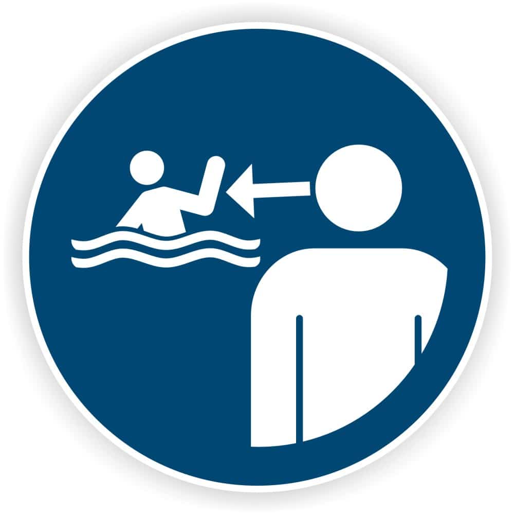 Gebotszeichen Wasseraufsicht mit Kinderschutz nach DIN 4844-2 ISO 20712-1