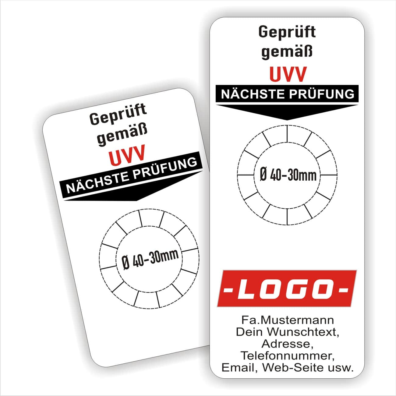 Geprüft gemäß UVV Wartungsplaketten Basis-Etiketten