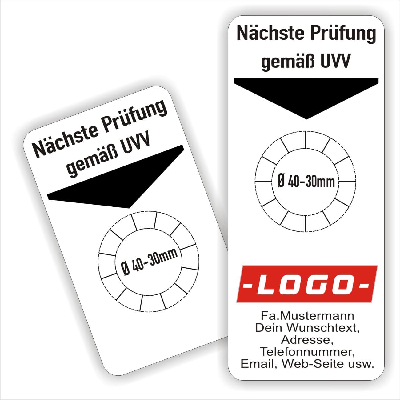 Nächste Prüfung gemäß UVV Wartungsplaketten Unterlage