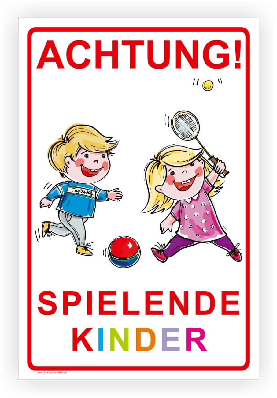 Spielende Kinder Warnschild für Spielplatz und Straße