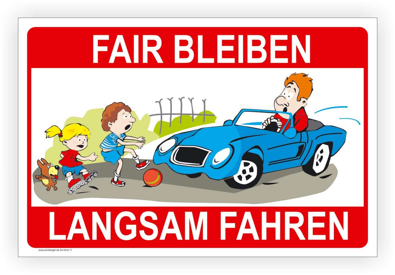 Fair bleiben Hinweisschild mit Langsam-Motiv für Straßen und Kinderbereiche
