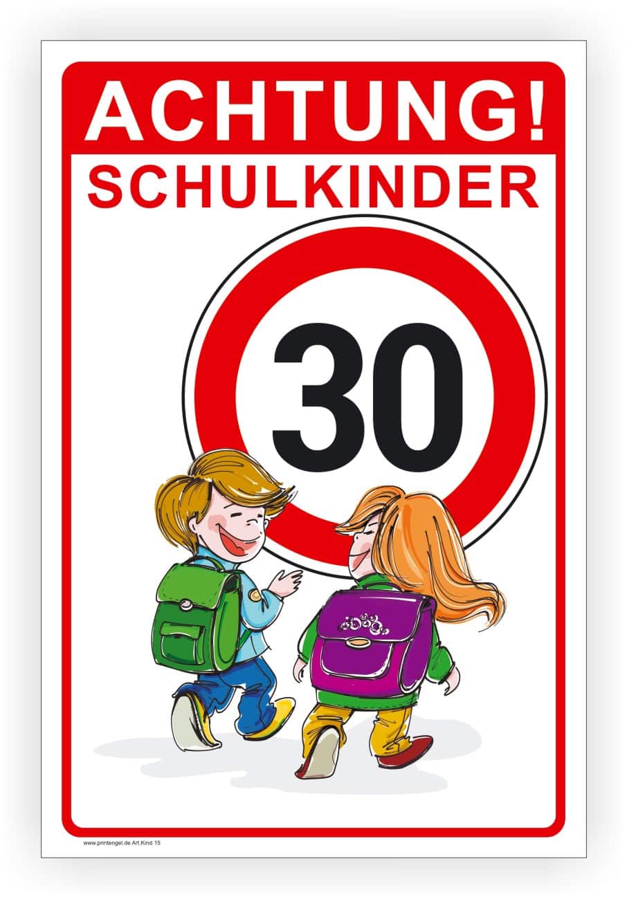 Schulkinder Warnschild 30 km/h Zone Verkehrssicherheit