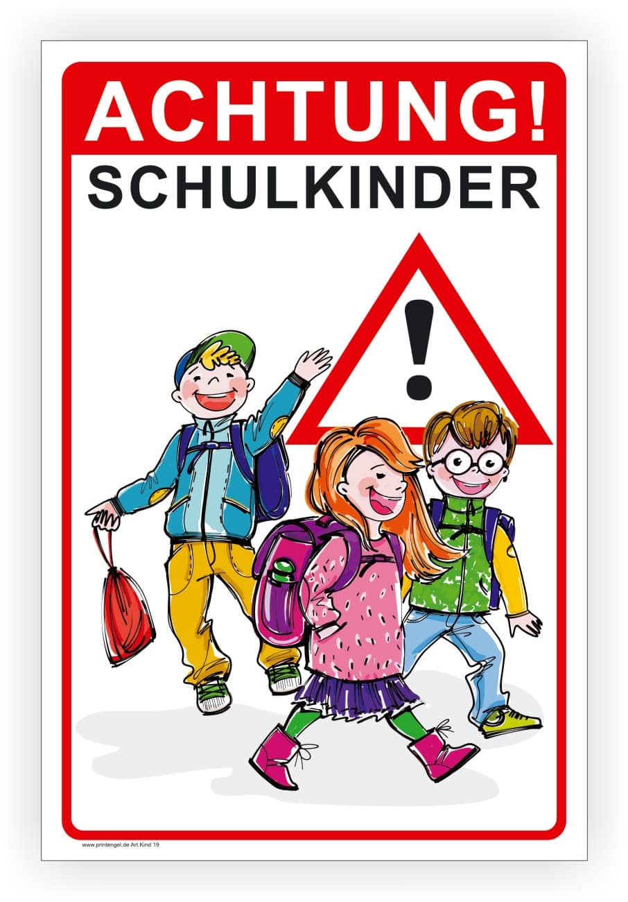 Schulkinder Warnschild für Schulweg mit UV-Schutz