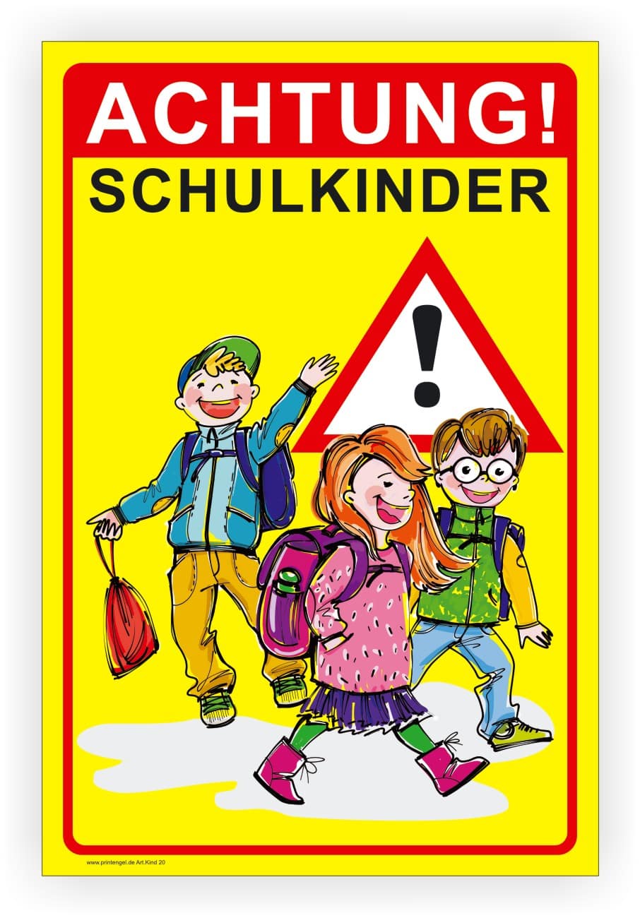 Schulkinder Warnschilder für den Schulweg