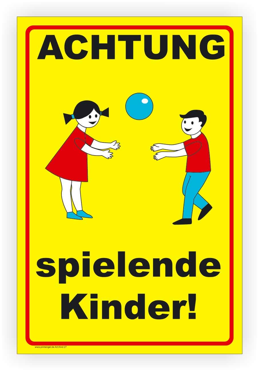 Spielende Kinder Warnschild – Straßenschild für Spielplätze