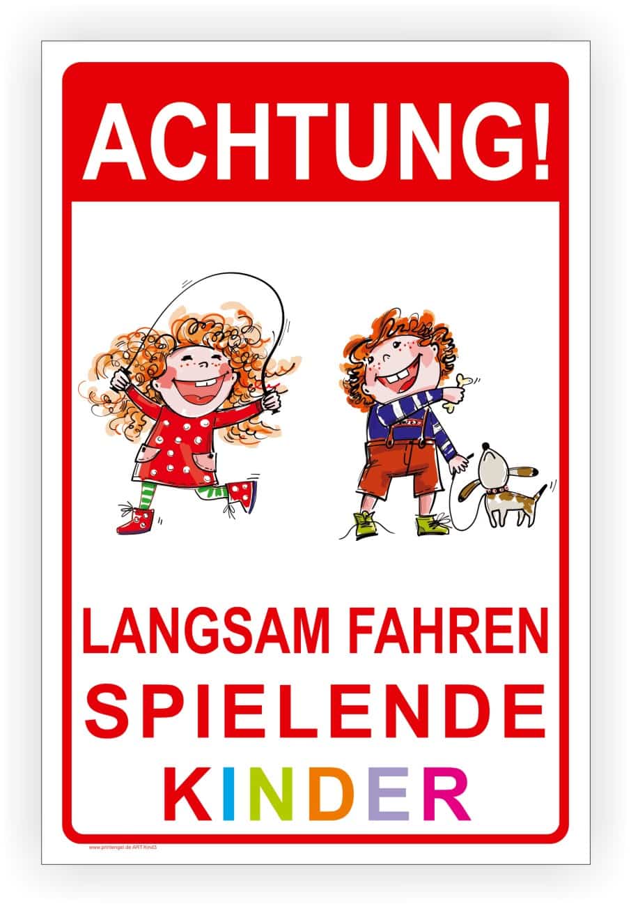 Spielstrasse Warnschild Langsam fahren spielende Kinder