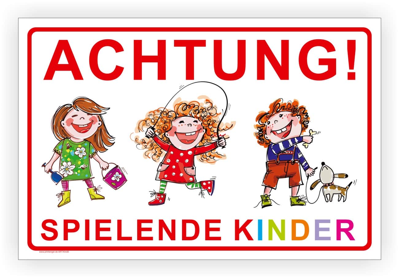 Spielende Kinder Warnschild – robustes Hinweisschild mit UV-Schutz