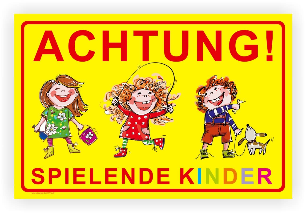 Spielende Kinder Warnschild – UV-beständiges Hinweisschild