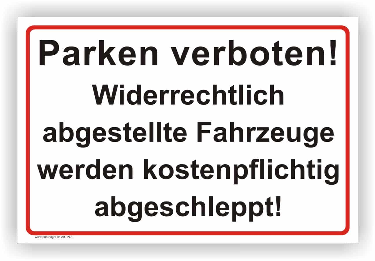 Parkplatz-Warnschild Abschleppung, individuell bedruckt