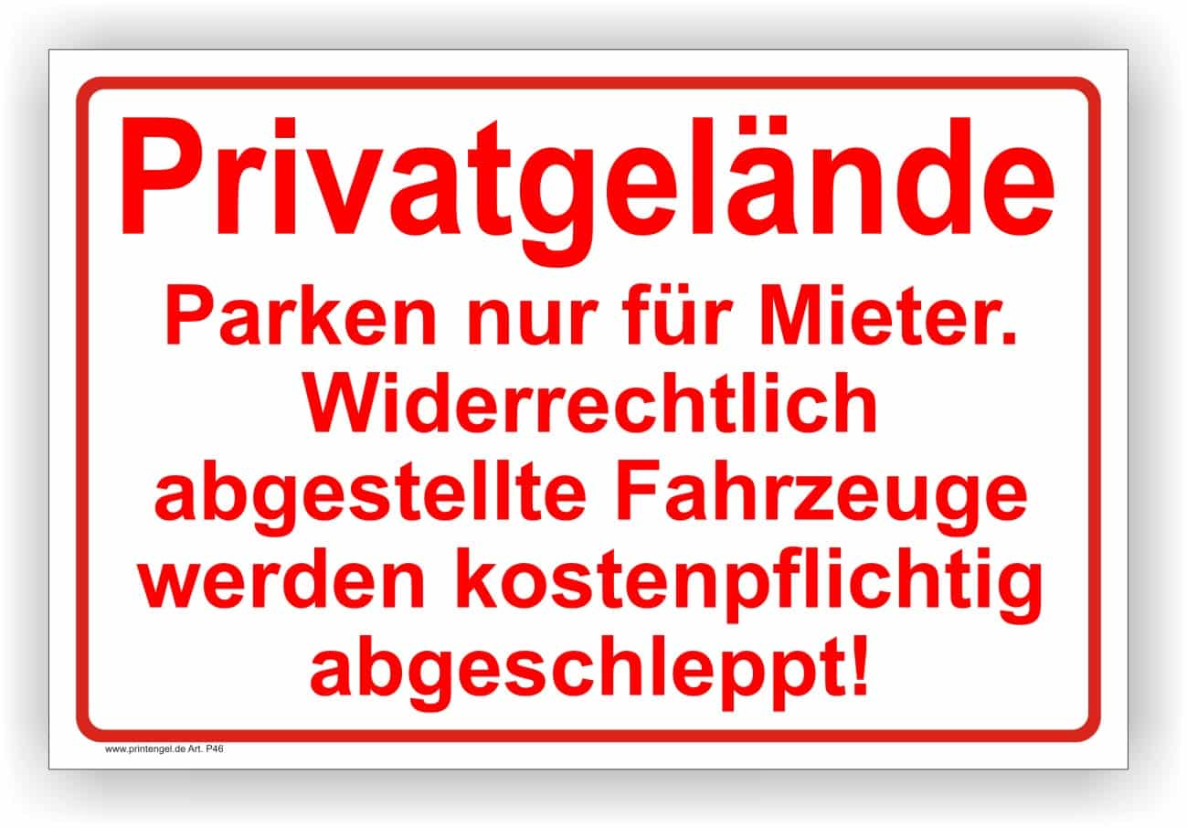 Privatgelände Parkplatz Warnschild - individuell bedruckt