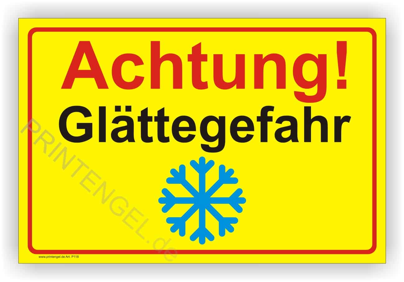 Glättegefahr-Warnschild mit Schneeflocke