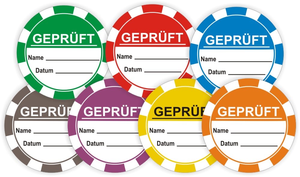 Qualitätskontroll-Prüfplaketten mit Datums- und Namenfeld