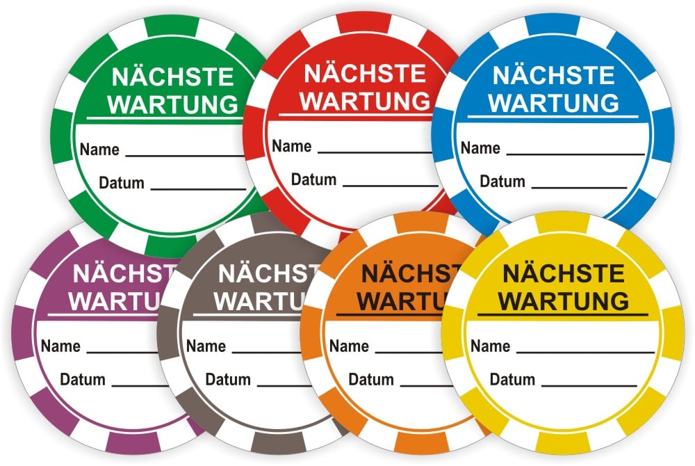 Wartungsprüfplaketten selbstklebend mit Datumfeld in Standardfarben