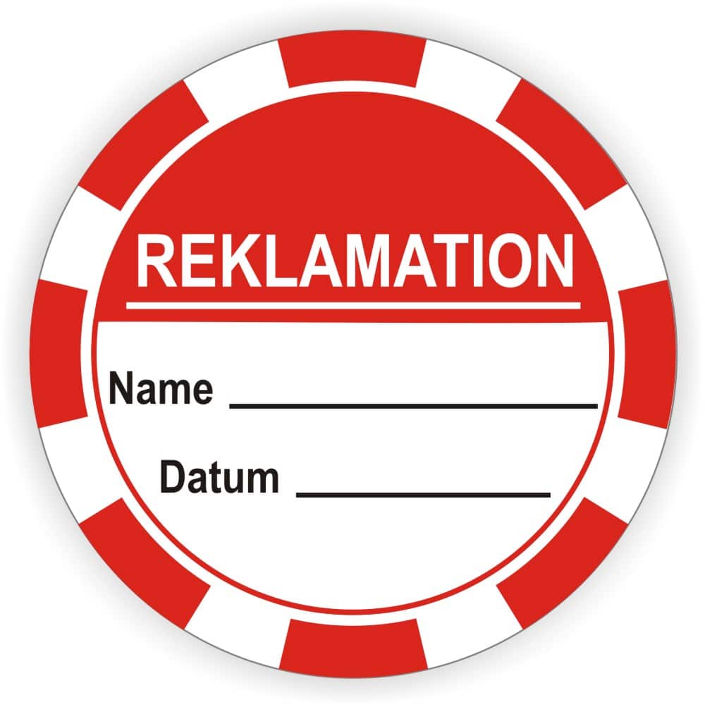 Reklamations-Prüfplaketten mit Beschriftungsfeld für Datum und Name
