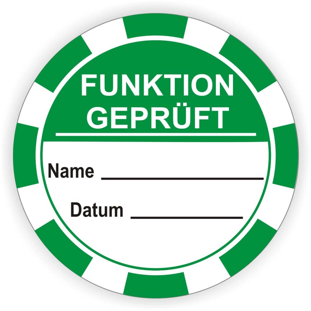 Qualitätskontroll-Prüfplaketten mit Beschriftungsfeld für Datum und Prüfer