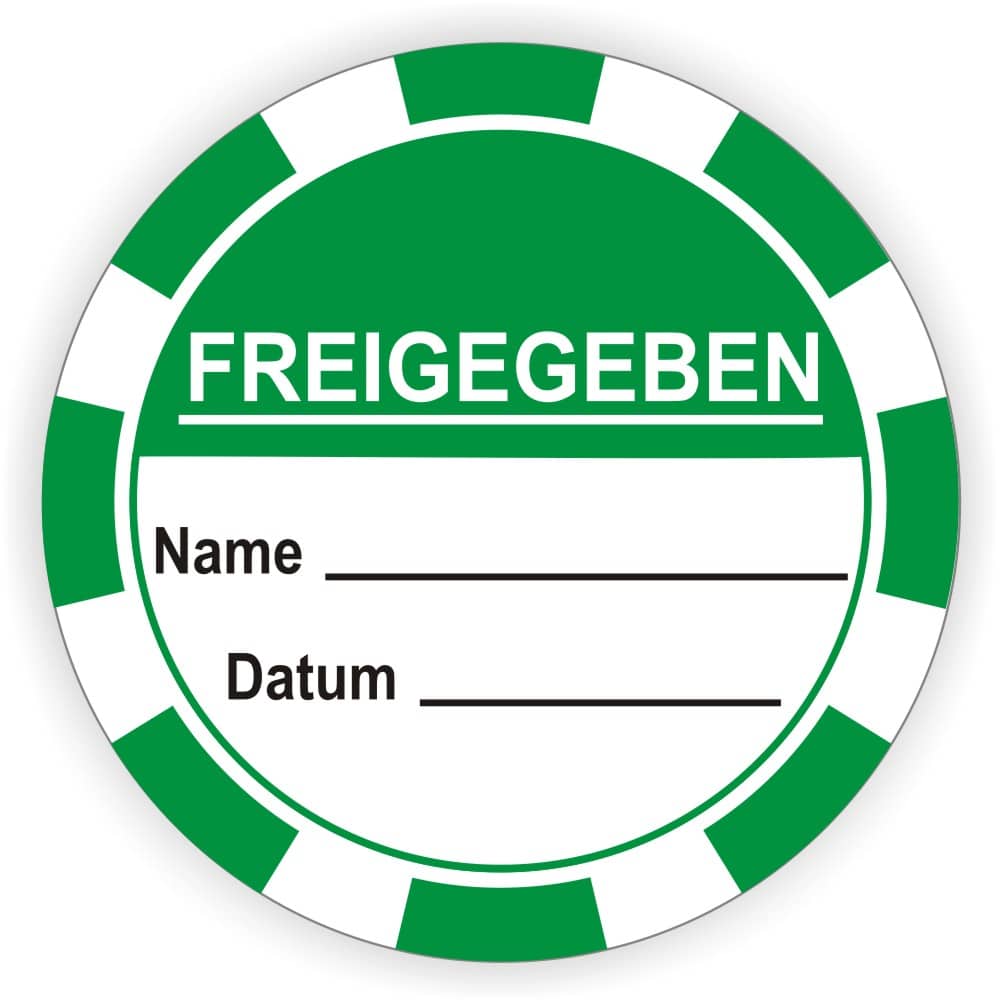 Inspektionsprüfplaketten mit Freigabe-Funktion und Beschriftungsfeld
