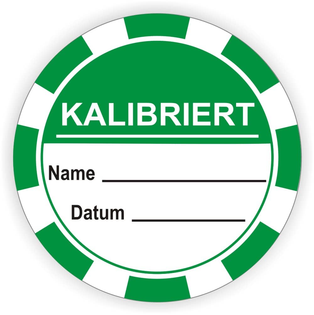 Kalibrierte Inspektionsplaketten mit Beschriftungsfeld für Datum und Name