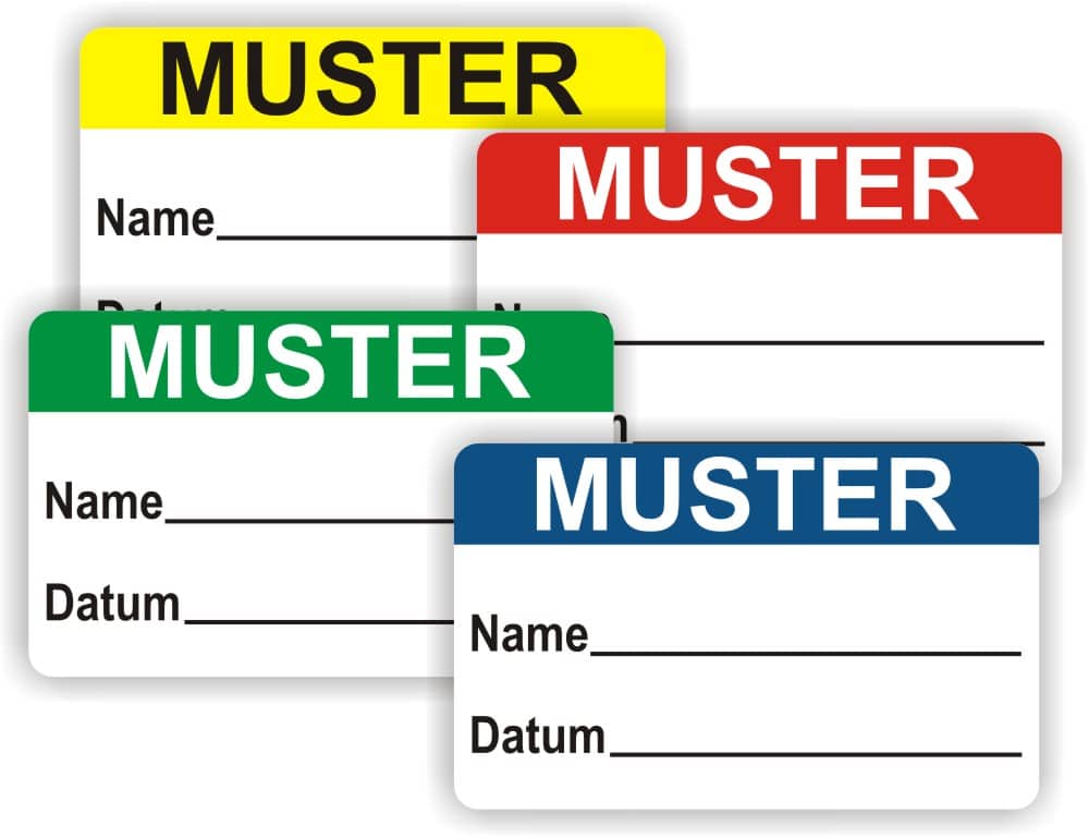 QS-Wartungsplaketten Muster mit Datums- und Namenfeld