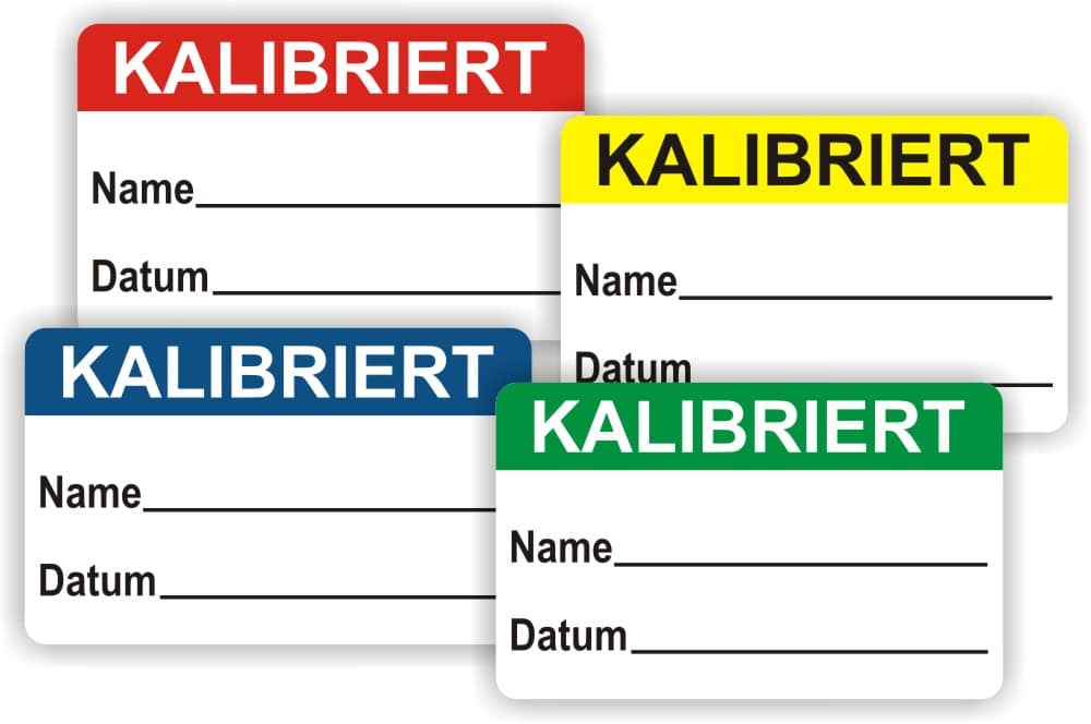 Kalibrierte Wartungsplaketten mit Datums- und Namenfeld