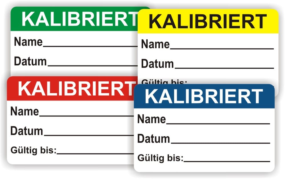Kalibrierte Wartungsplaketten mit Beschriftungsfeld für Datum und Gültigkeitsvermerk