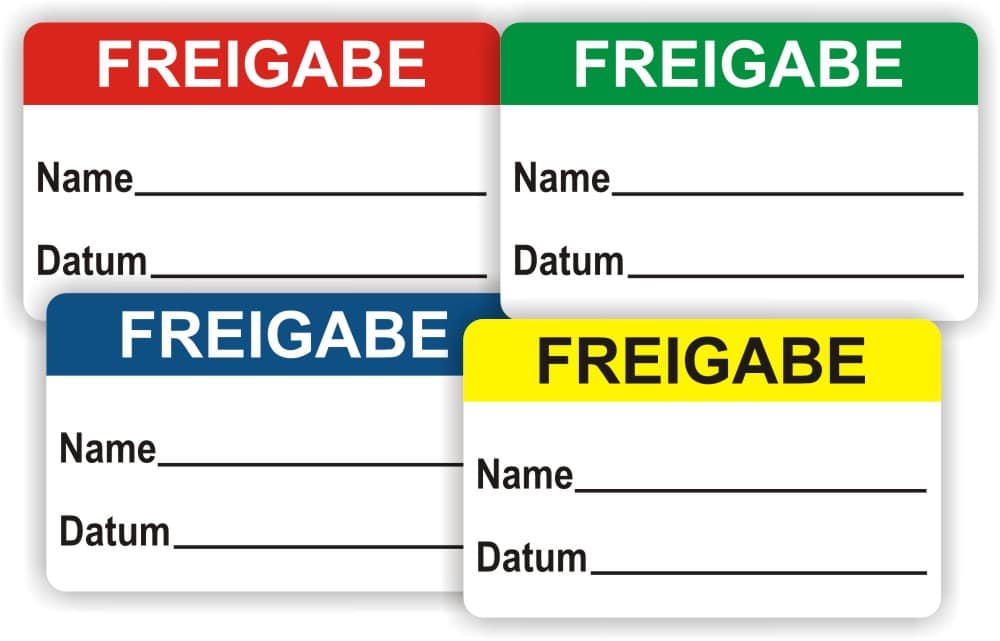 Freigabe-Prüfplaketten mit Beschriftungsfeld für Datum und Name