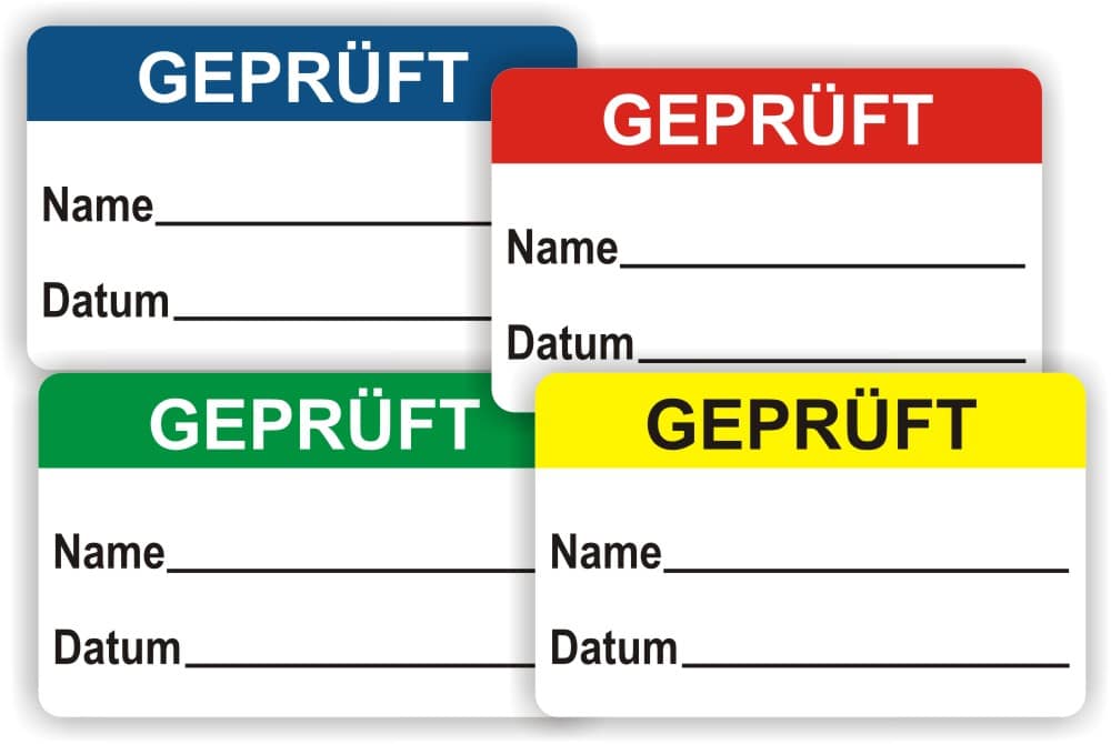 Prüfplaketten mit Beschriftungsfeld für Datum und Name