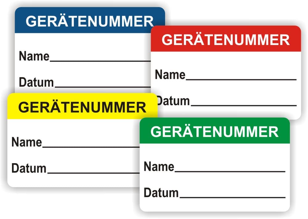 Gerätenummern-Wartungsplaketten mit Beschriftungsfeld für Datum und Name