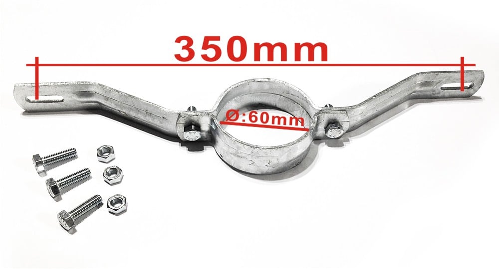 Rohrschelle für Schilderbefestigung an 60mm Rundrohr mit 350-380mm Lochabstand