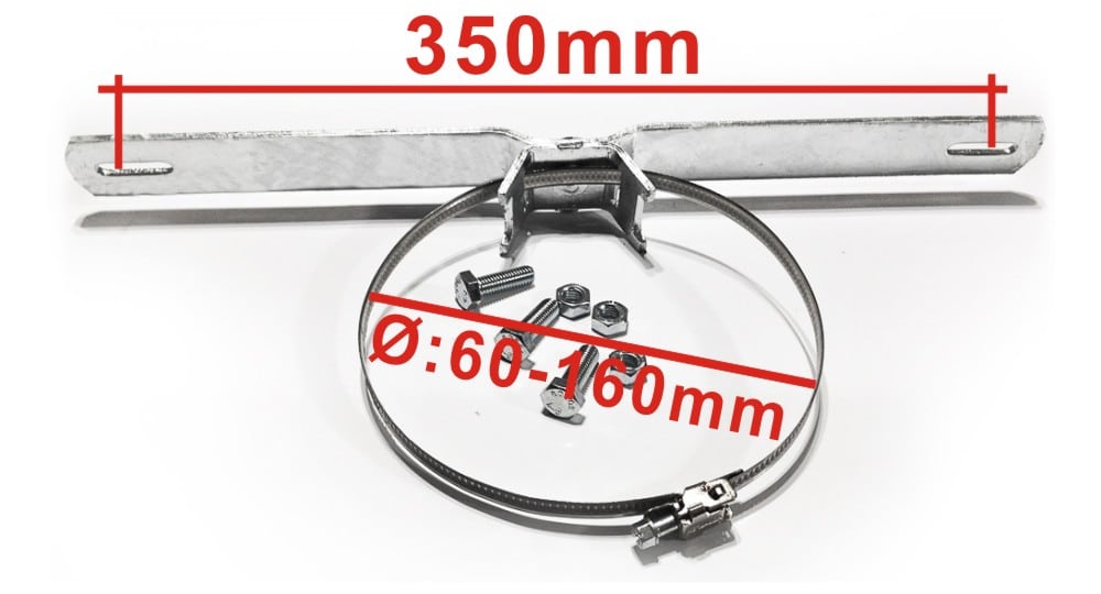 Bandschelle für Rundrohr Schilderbefestigung, 350mm Lochabstand, 60-160mm