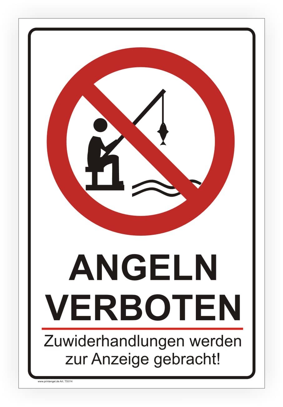 Angelverbot-Hinweisschild mit Verwarnungstext, Alu-Verbund 3mm oder Aufkleber