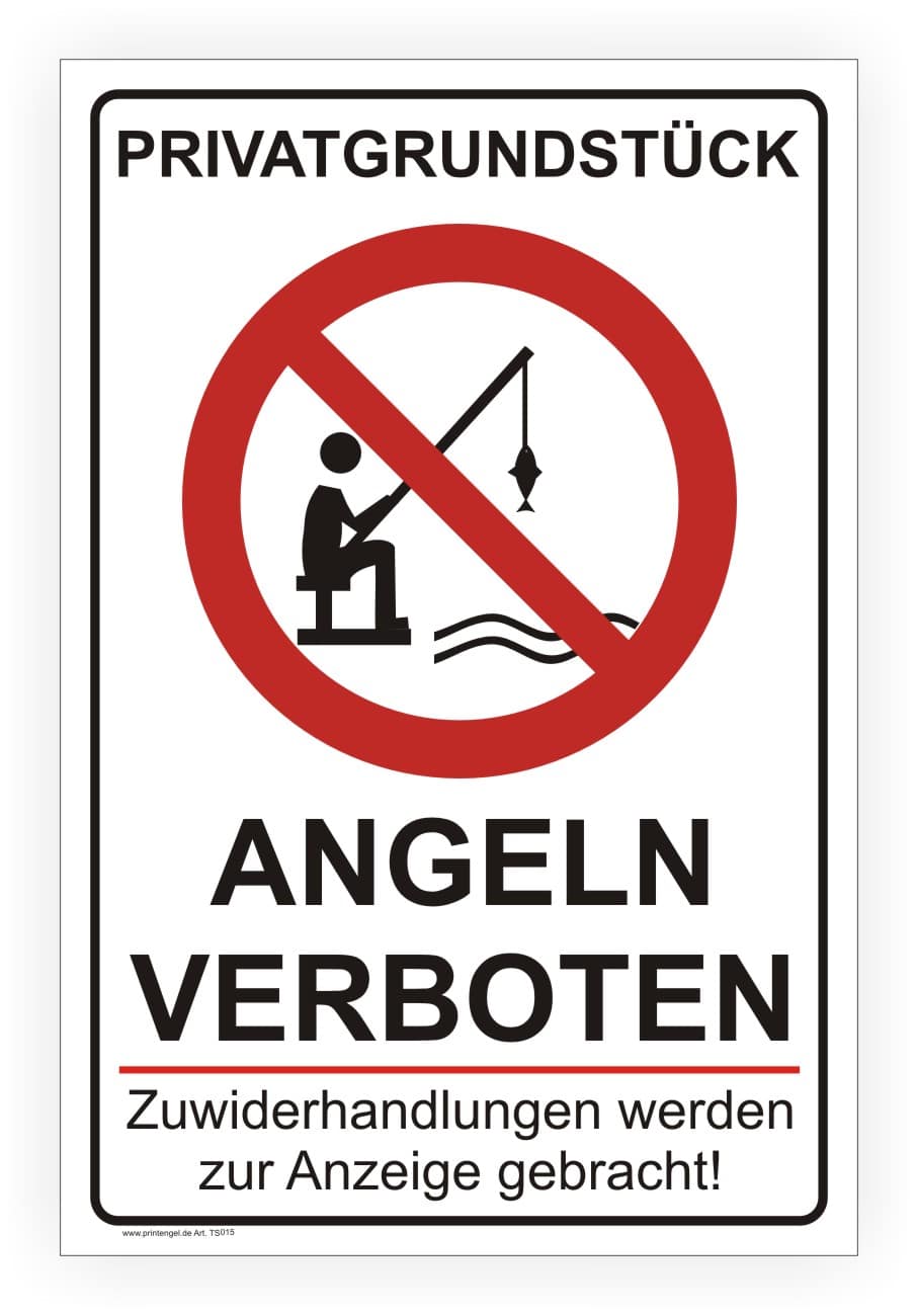 Privatgrundstück Angeln verboten Hinweisschild mit Anzeigevermerke – Alu-Verbund oder Folie