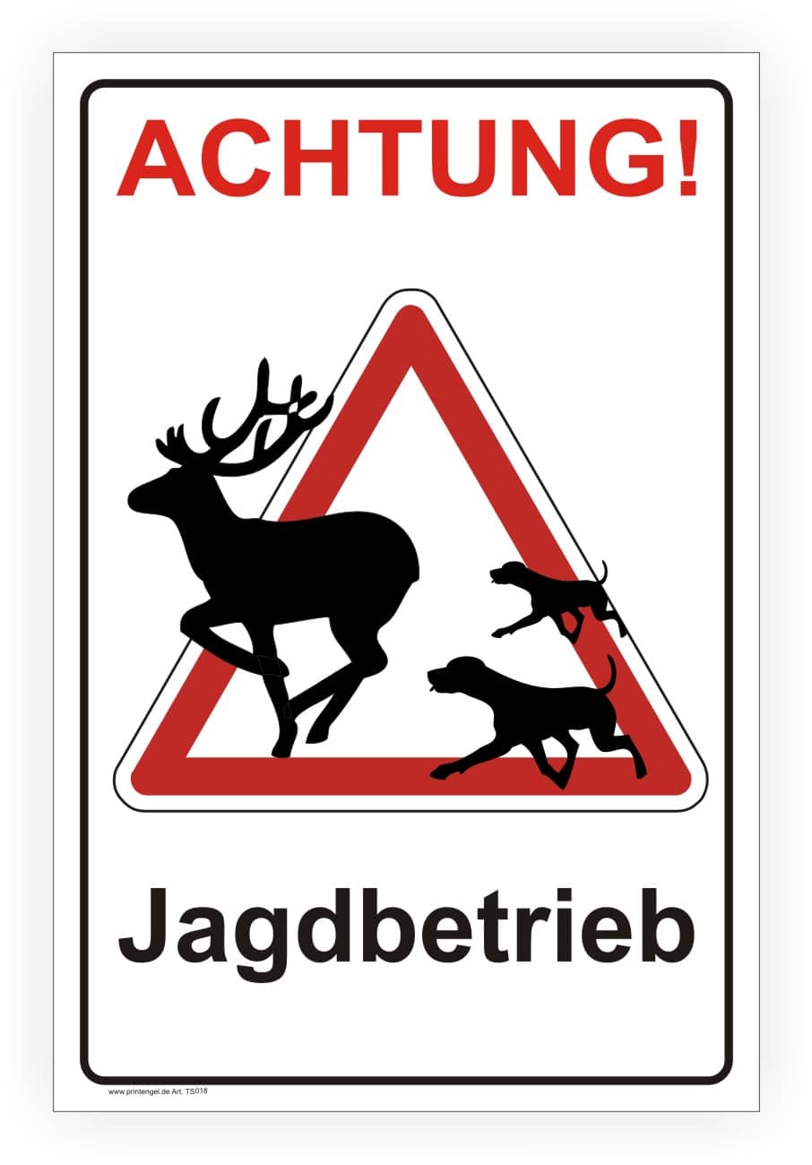 Warnschild Jagdbetrieb – Aluminium-Verbundplatte oder Aufkleber
